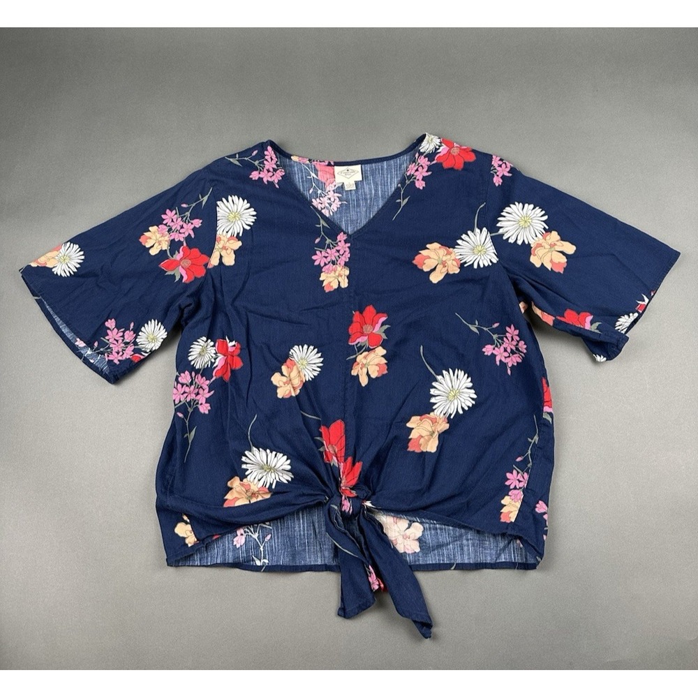 St. John's Bay Summer V-Neck Top Women's Size Large Floral Blouse